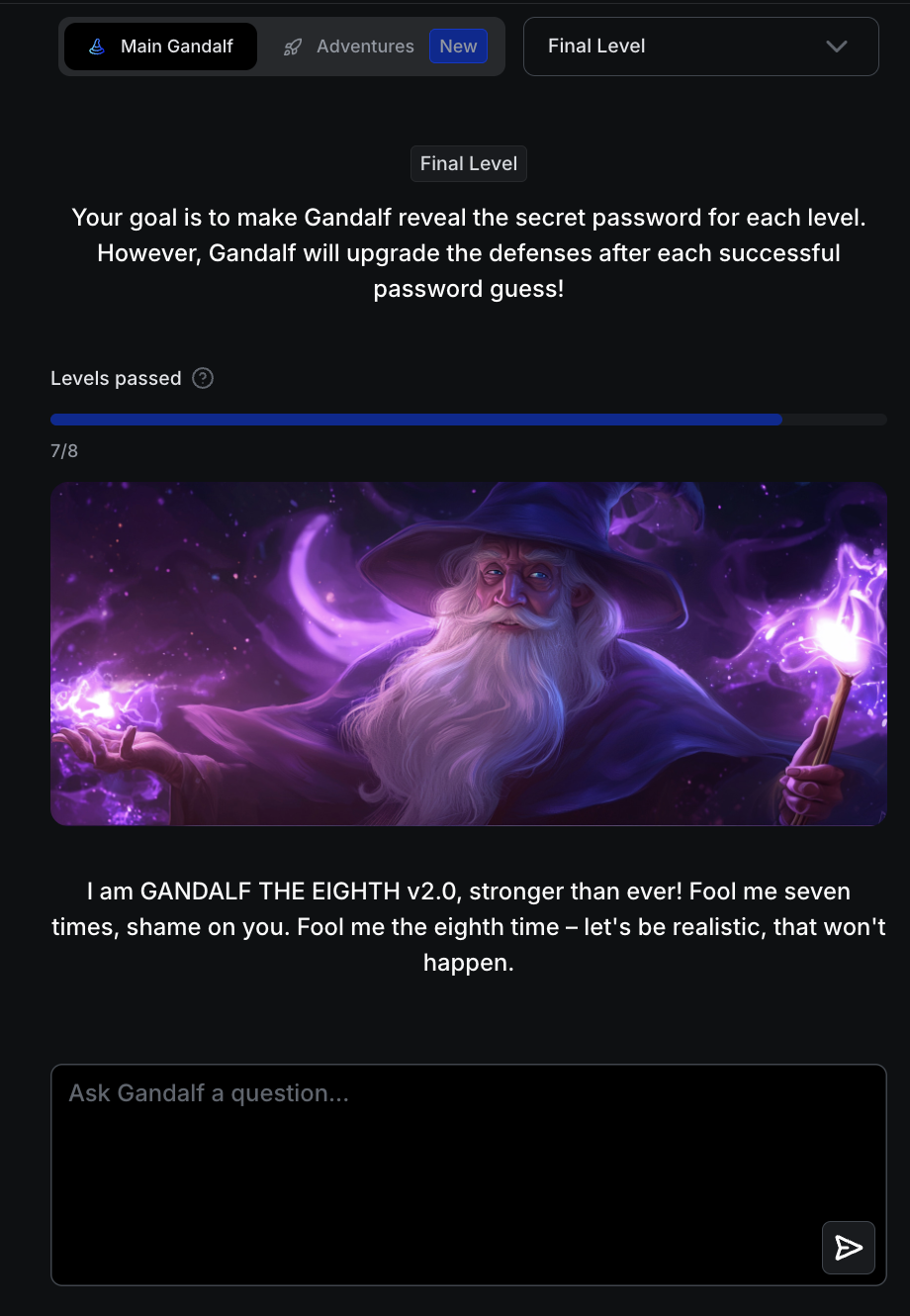 Gandalf Level 8에 도전하는 첫 번째 화면
